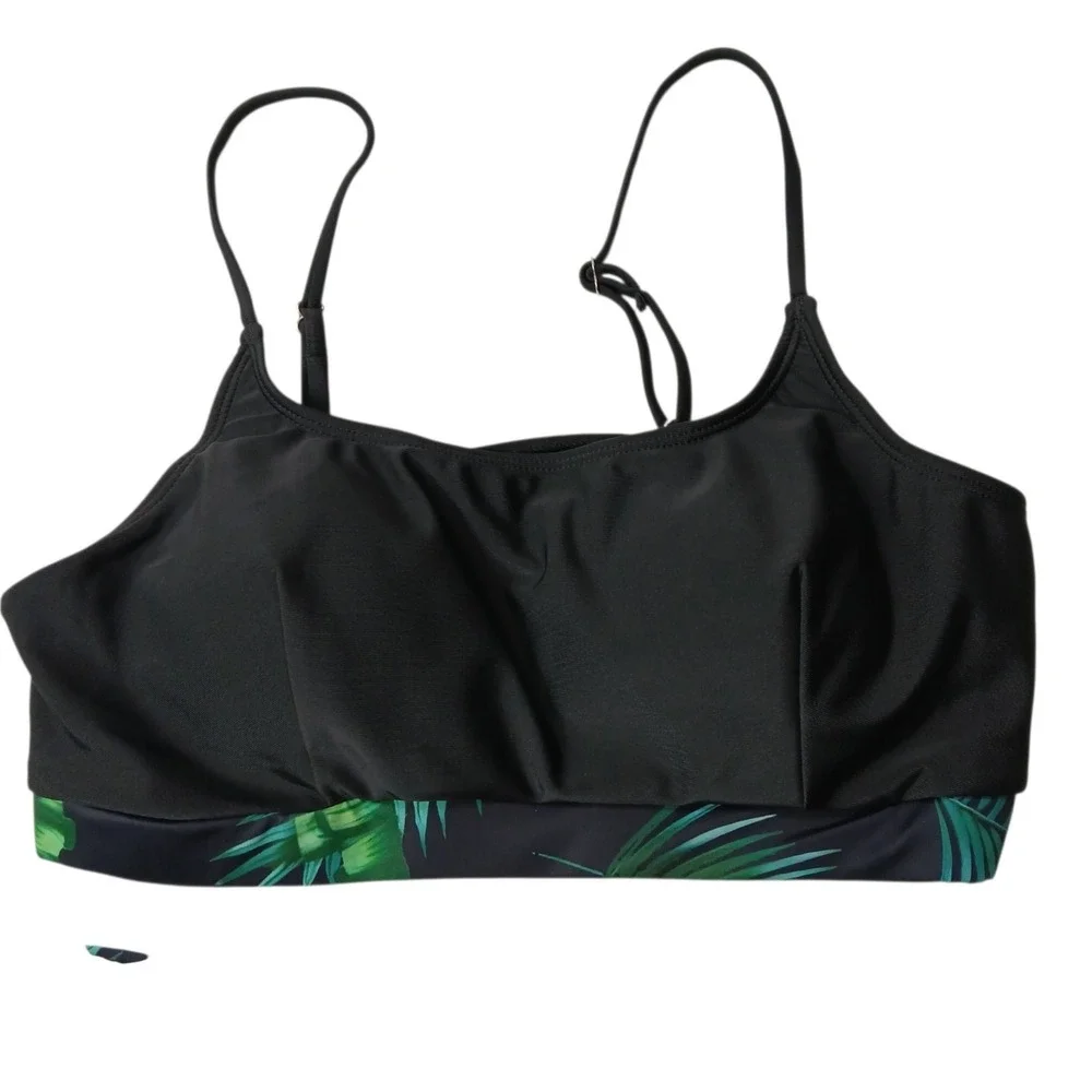 3-Piece High Waisted Bikini Set with Tropical Palm Leaf Kimono Cover Up Large